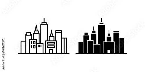 Tableau sur toile Modern Cityscape Icons, Urban Skyline Silhouettes, Downtown Buildings Collection
