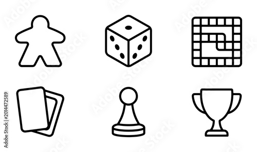 Tableau sur toile Vector Game Icons Set: Board Game Pieces, Dice, Cards, Trophy, Player Token, and