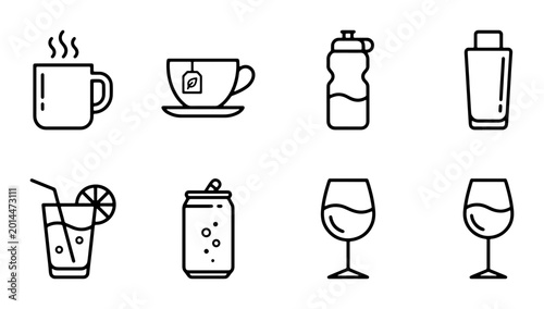 Canvastavla Beverage Icons Set: Hot Drinks, Cold Drinks, Water Bottles, Wine Glasses, Soda C