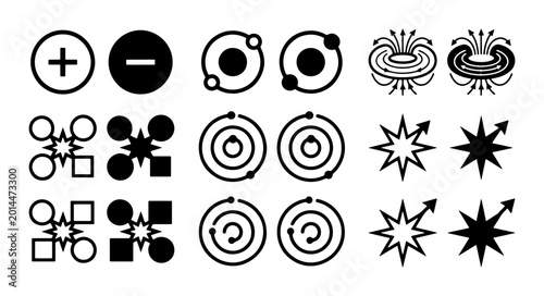 Foto Science Icons Set: Physics, Chemistry, and Energy Symbols, Vector Graphics for E