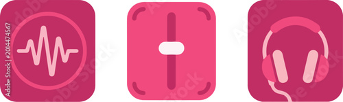 Schilderij op canvas Music Production and Audio Engineering Icon Set — Professional Sound Mixing and