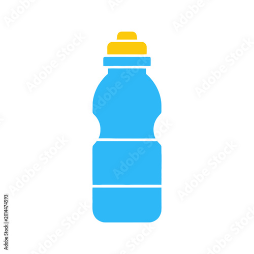 Fotografía Blue plastic water bottle with yellow cap, isolated on white background