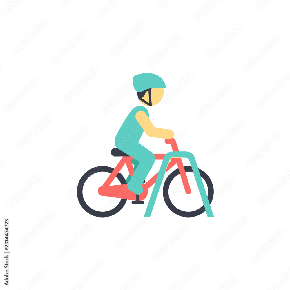 Fototapeta premium Flat design cyclist with helmet on bicycle, vector illustration
