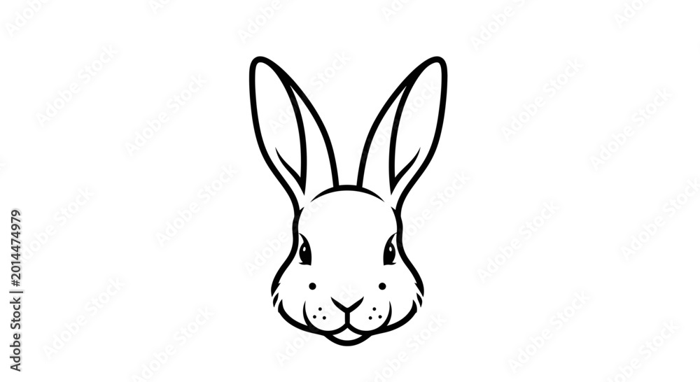 Obraz premium Cute Rabbit Face Outline, Simple Vector Illustration, Black and White