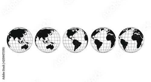 Foto Dynamic visual compilation showcasing five distinct global perspectives of plane