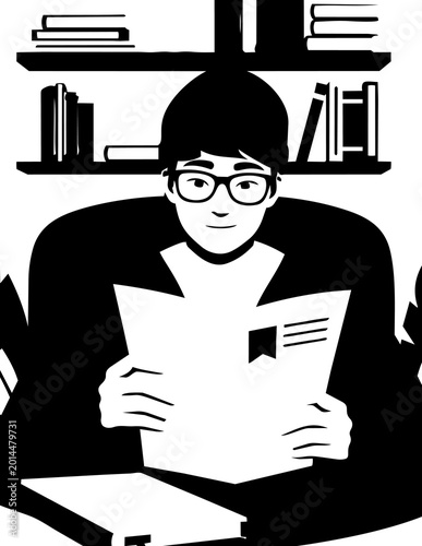 Man reading a document closely.
