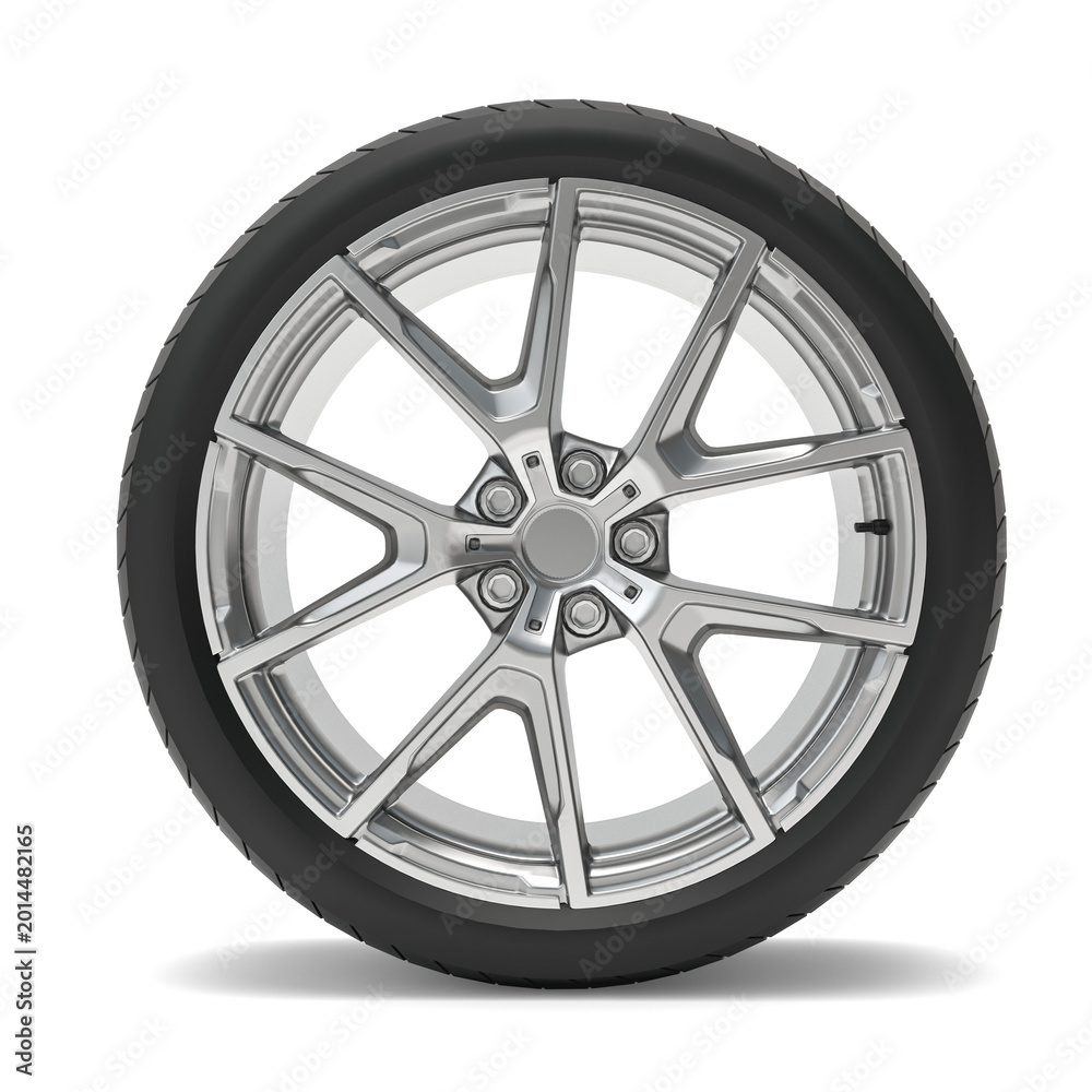 Obraz premium Aluminum wheel car tires on white background.