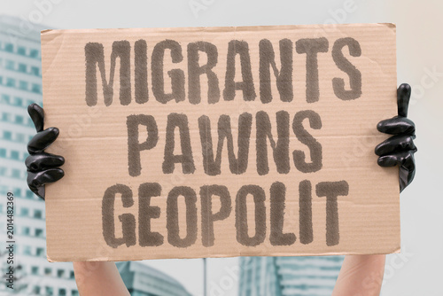 Принти на полотні "Migrants Pawns Geopolit" Displaced individuals become pawns in geopolitical disputes between nations