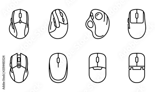 Tableau sur toile Computer Mouse Icons Set, Ergonomic Wireless and Wired Peripherals, Digital Inpu