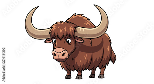Canvas Print Cute cartoon yak with big horns isolated on white background