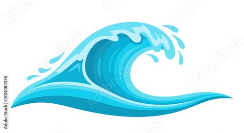 Schilderij op canvas Powerful ocean wave crashing, stylized illustration, blue water, dynamic movemen
