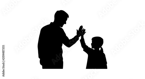 Quadro su tela Father and child silhouettes engaging in a high five gesture highlight the heartwarming bond, mentorship, and positive emotional connection shared between a parent and their young offspring
