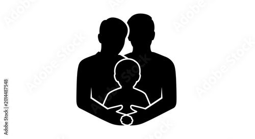Foto Family silhouette representing parental care and support shows two adults holding their young child together in a protective gesture to signify love and domestic harmony in modern society