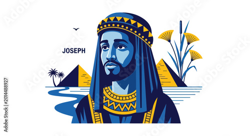 Biblical Joseph Portrait, Ancient Egypt, Pyramids, Nile River, Papyrus, Pharaoh