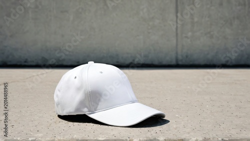 Blank White Baseball Cap on Concrete Surface