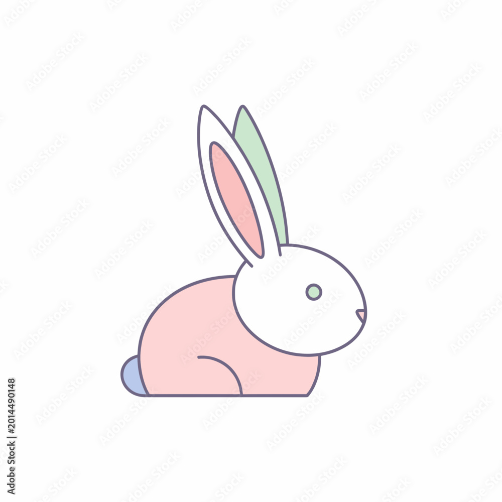 Obraz premium Cute cartoon rabbit illustration, pastel colors, isolated on white background