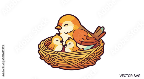 Canvastavla Mother Bird with Baby Birds Nest.