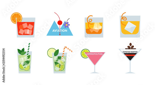 Foto Variety of colorful cocktail drinks.