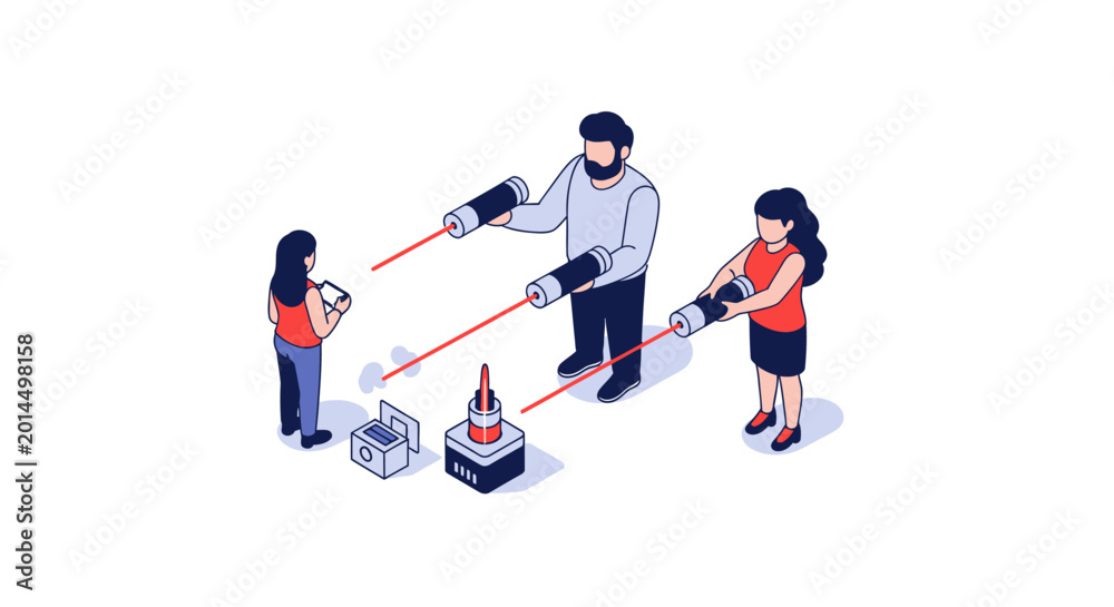 Fototapeta premium Isometric Illustration of People Interacting with Lasers and Technology.