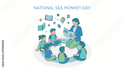 National Sea Monkey Day teacher reading a book to group of children