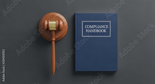 Legal Gavel and Compliance Handbook on Dark Background