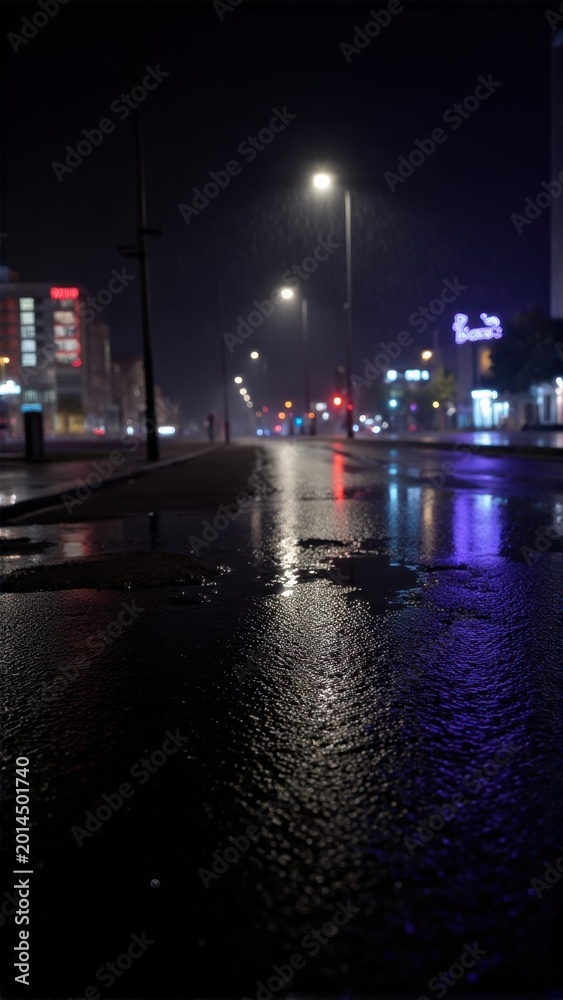 Fototapeta premium Rain-soaked city street at night