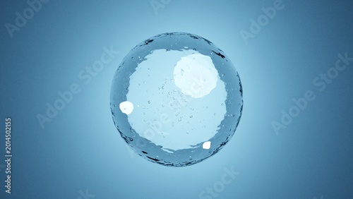 Foto 水滴や気泡が浮かぶ青い液体の球体と抽象的な背景の輝き Blue liquid sphere with floating water drops bubbles