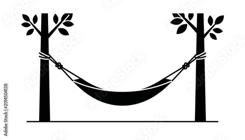 Tableau sur toile Black and white vector illustration of a comfortable hammock suspended between t