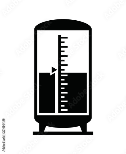 Industrial liquid level indicator icon showing fluid measurement and storage capacity monitoring in a vertical tank container, suitable for process control and system design applications