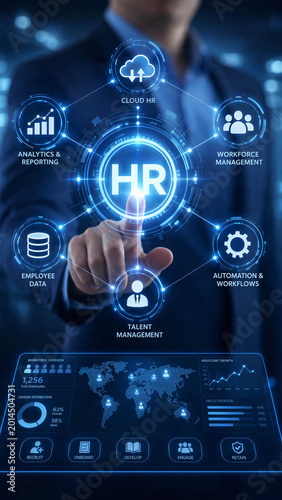 Futuristic Digital HR Management Interface