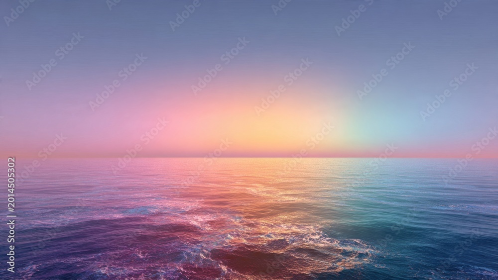 Obraz premium Serene Ocean Sunset with Vibrant Rainbow Sky