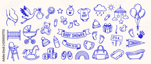 Baby Shower Collection: A delightful collection of hand-drawn baby shower illustrations, perfectly capturing the joy and anticipation of welcoming a new life with charming elements.