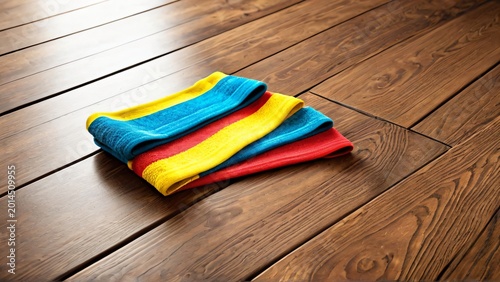 Colorful Wrist Sweatbands on Wooden Gym Floor