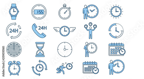 Εκτύπωση καμβά Collection of icons representing time, scheduling, clocks, and punctuality