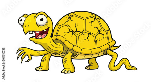 Foto Funny cartoon yellow turtle with big eyes and cracked shell
