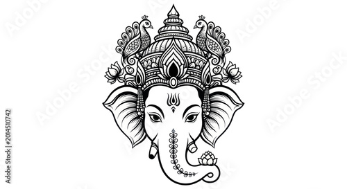 Photos Ganesha Elephant Head Deity Illustration - Hindu God, Om Symbol, Peacock Crown