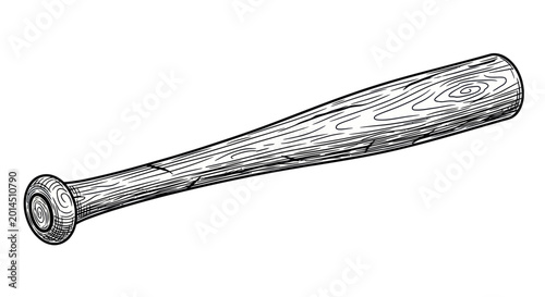 Vintage Baseball Bat Illustration, Wooden Sports Equipment, Retro Sketch