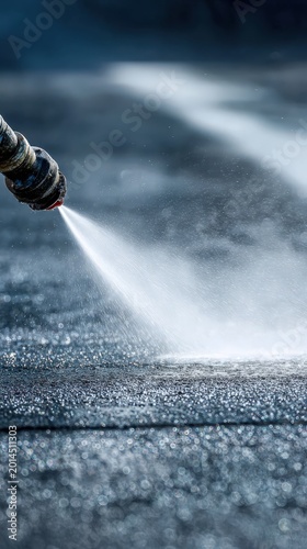 High pressure water spray on surface highlighting water spray action and texture