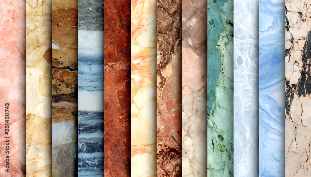 Fototapeta premium Collection of Diverse Marble Textures A Variety of Colors and Patterns for Design Inspiration
