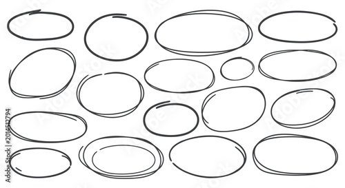 Bilde på lerret Hand-drawn oval frames and circles on white background