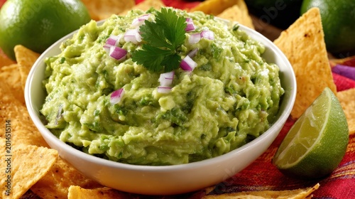Freshly made guacamole served with tortilla chips and lime