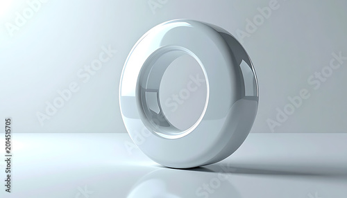 Isolated glossy white torus shape on a reflective surface with soft lighting and subtle shadows, abstract geometric form