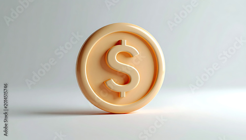 Isolated golden dollar coin with a prominent dollar sign on a neutral background, representing finance and currency