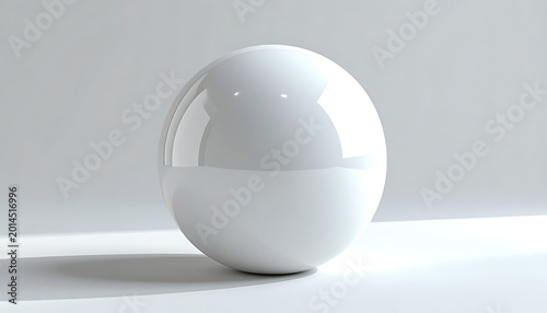Isolated glossy white sphere on a light gray background with soft shadows, studio lighting, clean and simple geometric shape, perfect for abstract or minimalist designs