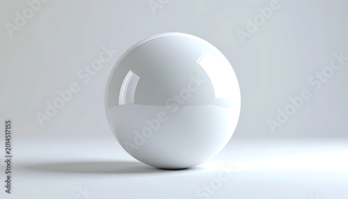 Isolated glossy white sphere with soft shadows on a clean, light grey studio background, simple 3D render