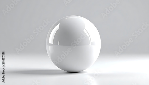 Isolated glossy white sphere with subtle reflection on a minimalist light gray surface, abstract geometric form, clean and modern