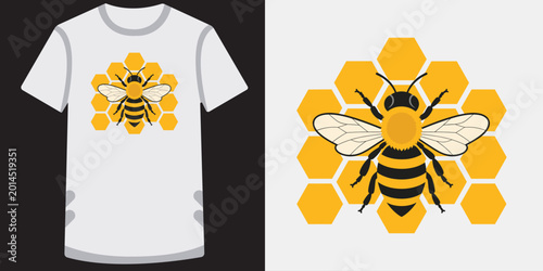 Cuadro en lienzo Honey bee illustration featuring yellow honeycomb background pattern for shirt print art