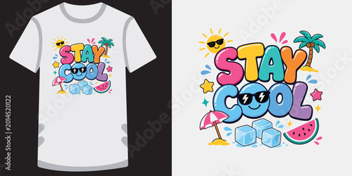 Schilderij op canvas Stay cool summer typography vector design with colorful tropical elements for t shirt art