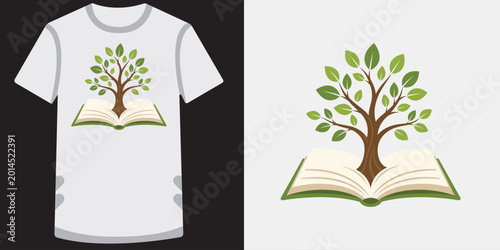 Принти на полотні Tree growing from open book symbol of knowledge and education for academic library design