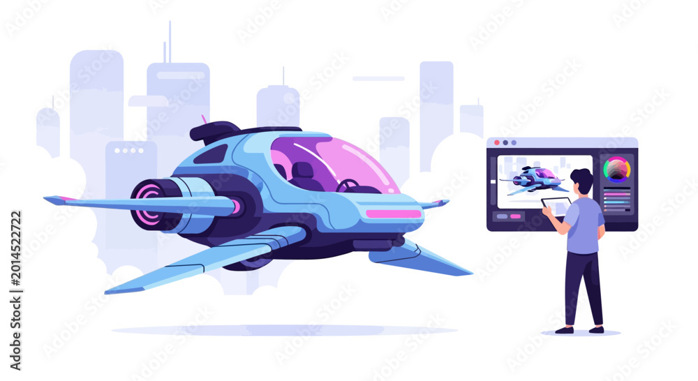 Fototapeta premium Futuristic spaceship design concept, digital art, sci-fi vehicle creation, technology, innovation